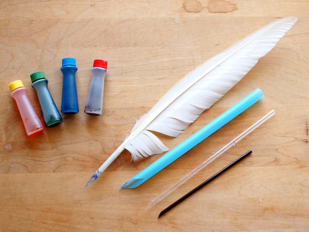 Make quill pens out of straws (and dye paper with coffee and tea)